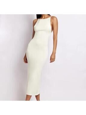 Meshki Kelly Cross Back Square neck cream bodycon midi dress Size M New with tag